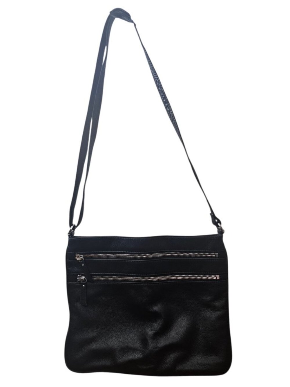 Margot Women's Large Black Leather Crossbody 3 Zipper  Purse Black 13 x 12 - Picture 2 of 12